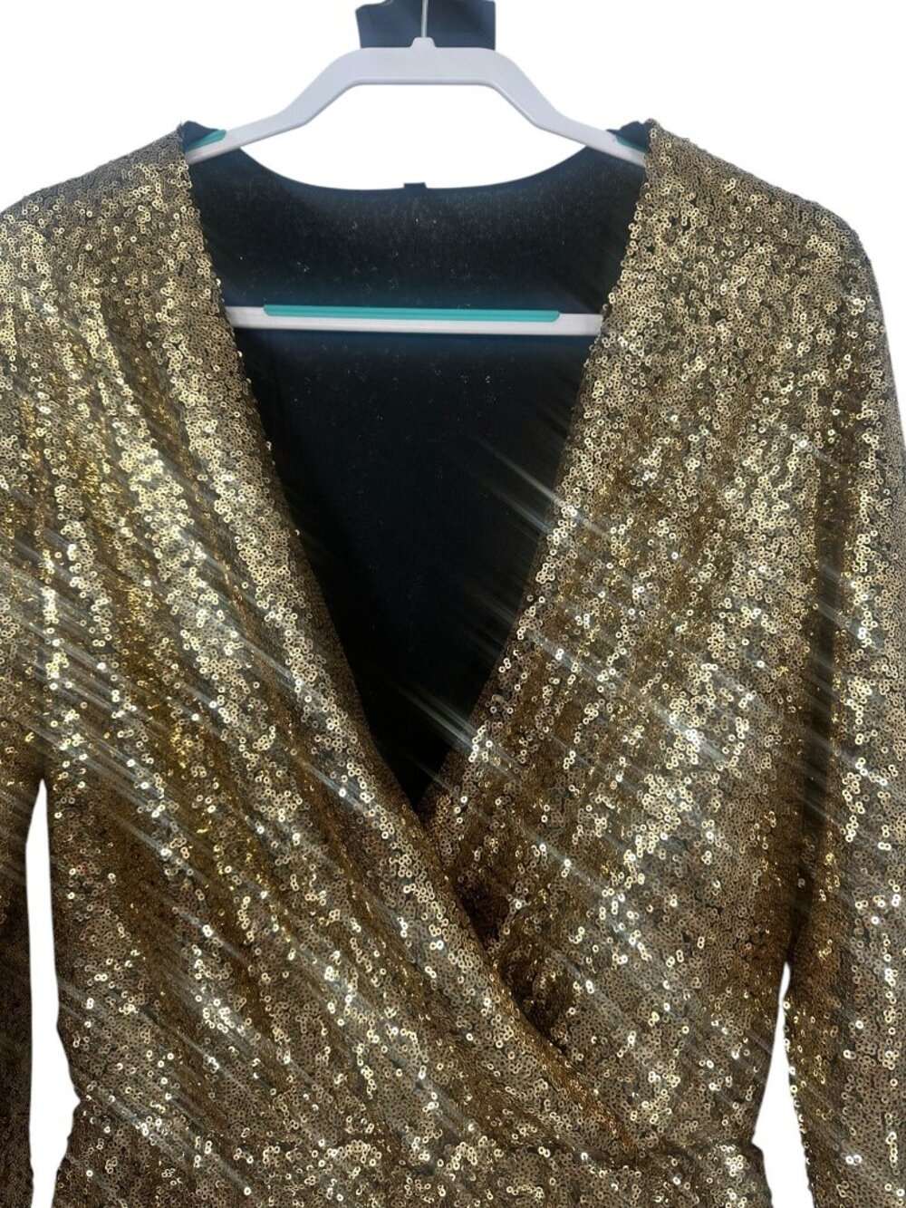 Boutique Style Women’s Gold Sequin Romper Large Long Sleeve New Years Eve Party - Picture 4 of 13
